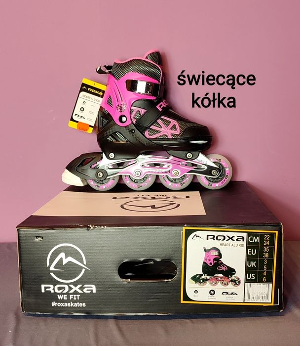 Fabrycznie NOWE - rolki ROXA Heart Alu Kid - r. 35-38 - świecące kółka