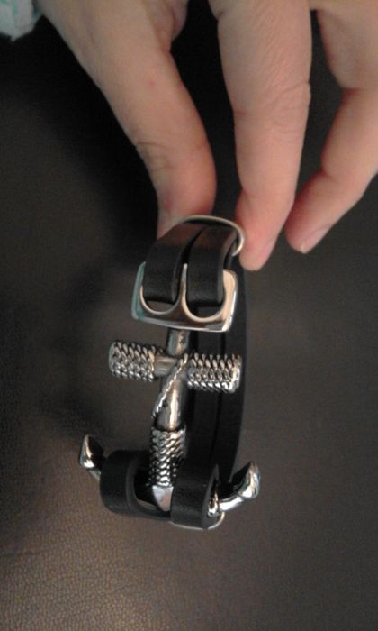 Pulseira em Pele e Aço com ÂNCORA para Homem