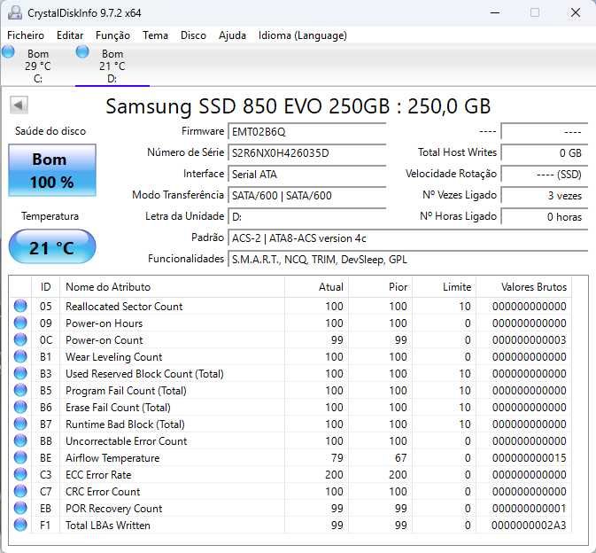 Samsung 850 EVO 250GB (Novo | 0h de uso)