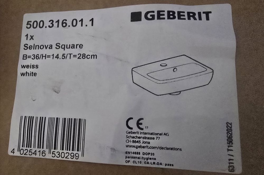 Раковина мініраковина Geberit Selnova Square 500.316.01.1, 36 см * 28с
