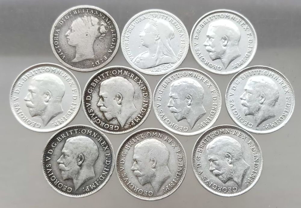 Продам 3 пенса Британії 10 штук срібло