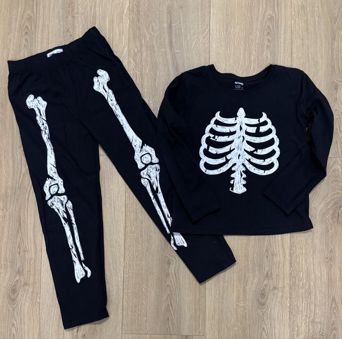 Piżama strój karnawałowy balik kościotrup halloween 128 sinsay