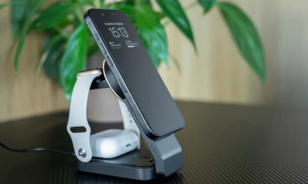 Ładowarka Apple Silver Monkey Alu MagCharger Qi2 3in1 Czarna Nowa