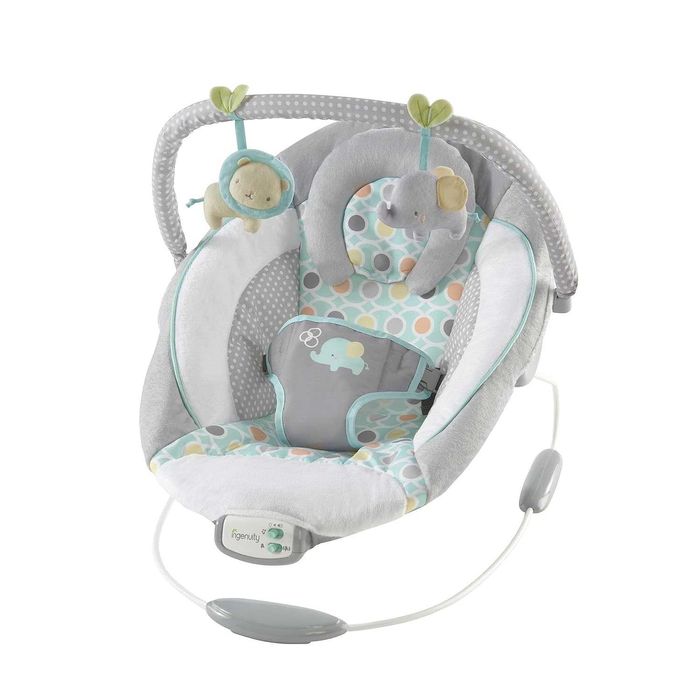 Ingenuity Leżaczek wibrujący z melodiami słonik lew szary od 0-9 kg