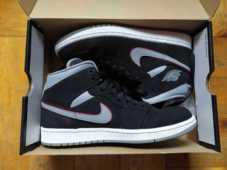 Nike Air Jordan 1 Mid Black Particle Grey Gym Red