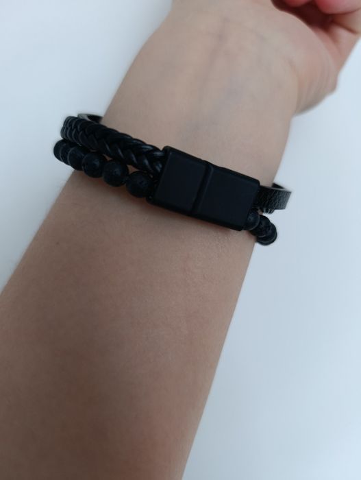Nowa bransoletka męska czarna krzyż