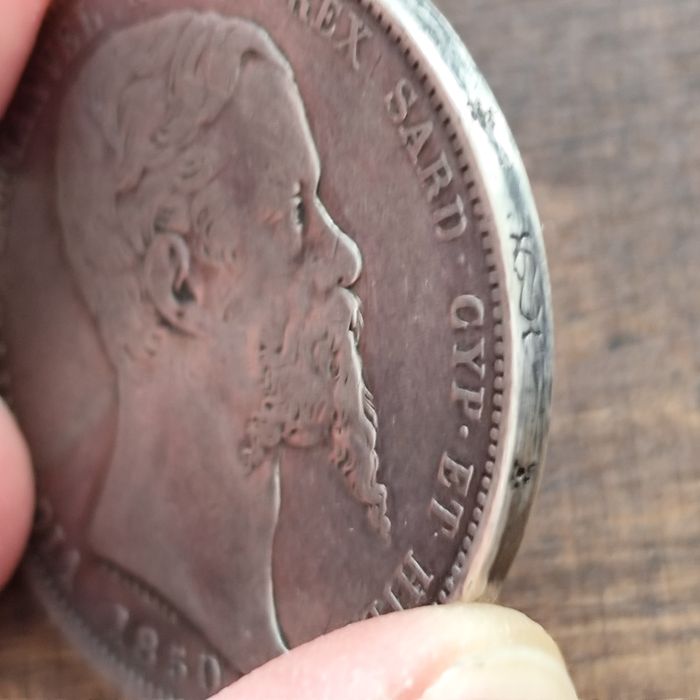 5 lir 1850 Sardynia Rzadka Duża srebrna moneta