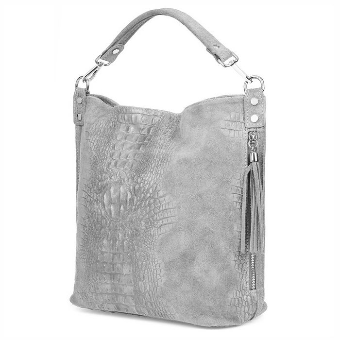 VERA PELLE torebka damska zamszowa worek kroko z paskiem V476 j.szara