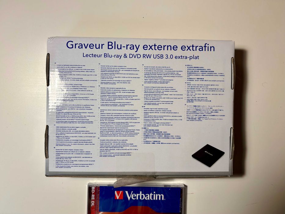 Gravador Blu-Ray/DVD RW USB 3.0 Verbatim Slimline Externo  + Disco Verbatim BD-RE DL 50GB (Novo)