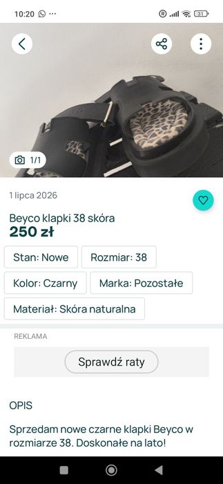 Buty klapki 38 rezerwacja