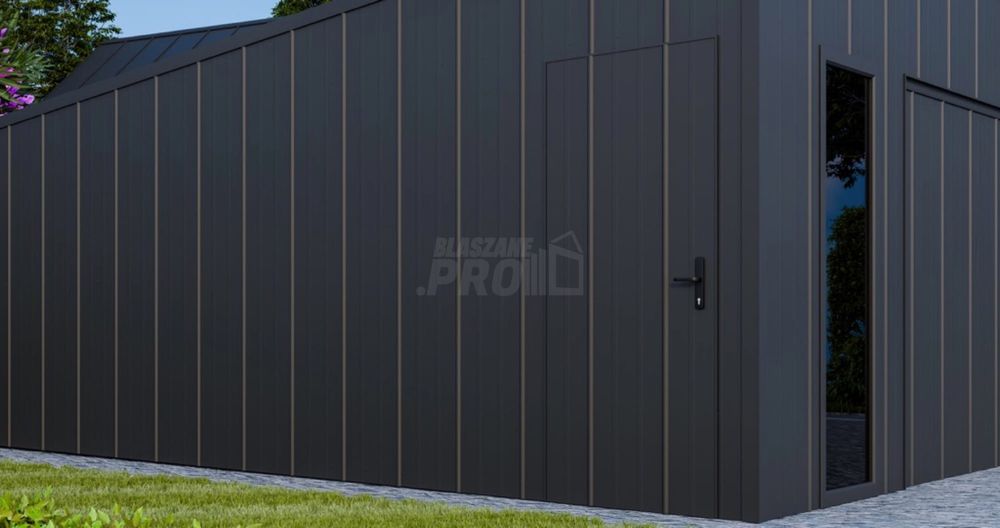 Garaż blaszany 6x6  brama uchylna blacha na rąbek  spad w tył GP644