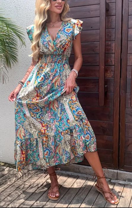 NOWA damska letnia sukienka maxi w stylu boho, rozm. M/L