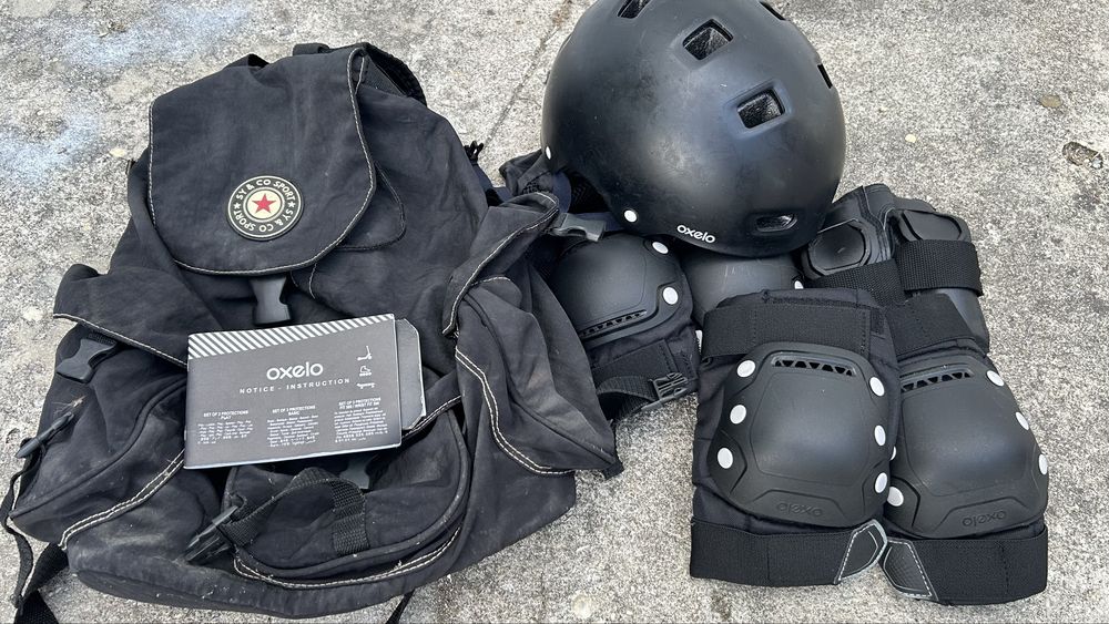 Kit Patins em Linha + Proteções + Mochila