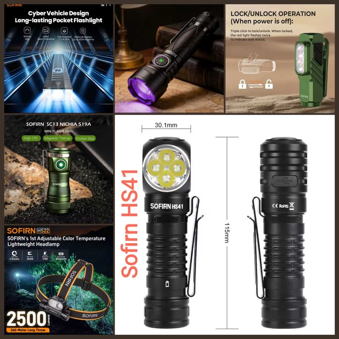Фонарик Sofirn ST1, ST10, SK40, HS41, SR15 UV, SC13  HS22