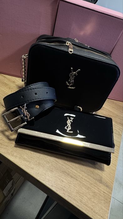 Zestaw YSL torebka portfel pasek czarna nowe