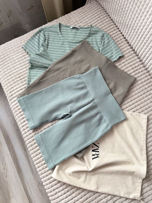 Велосипедки в рубчик оливкові, мятні в рубчик для спорту S/M