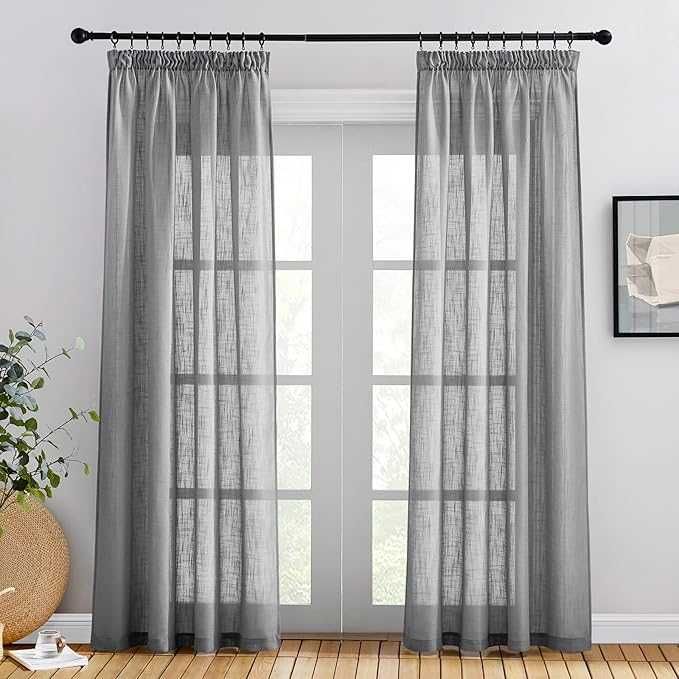 Zasłony z lnianą strukturą na taśmie 140x220 cm 2 szt ciemnoszare