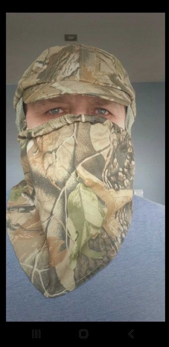 Czapka kominarka kamuflaż Kameleon dla wędkarza, myśliwego