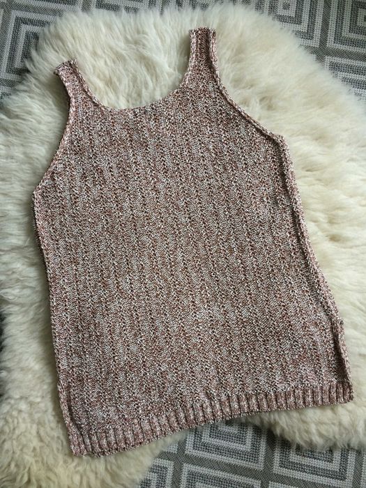 M&S top beżowy brązowy melanż dzianinowy długi oversize boho 3XL 46