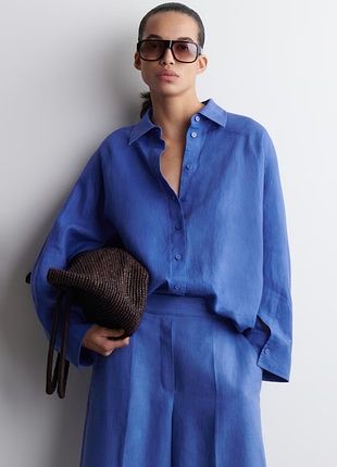 100% лён! Синяя льняная рубашка Harris cotton р. s-m