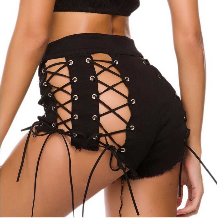 Szorty Czarne Spodenki Damskie Na Lato Seksowne Sexy Dżins wiązane XL