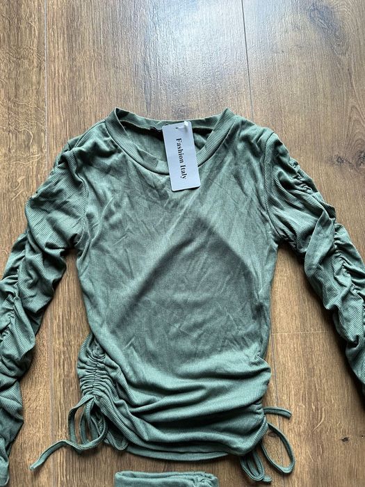 Komplet prążek top legginsy Spring Oliwkowy Khaki 38 M