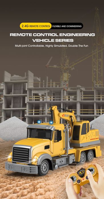 Camião com retroescavadora escala 1:24 com comando e luzes SELADO