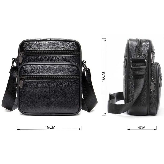 Стильна чоловіча шкіряна сумка через плече, з натуральної шкіри, чорна