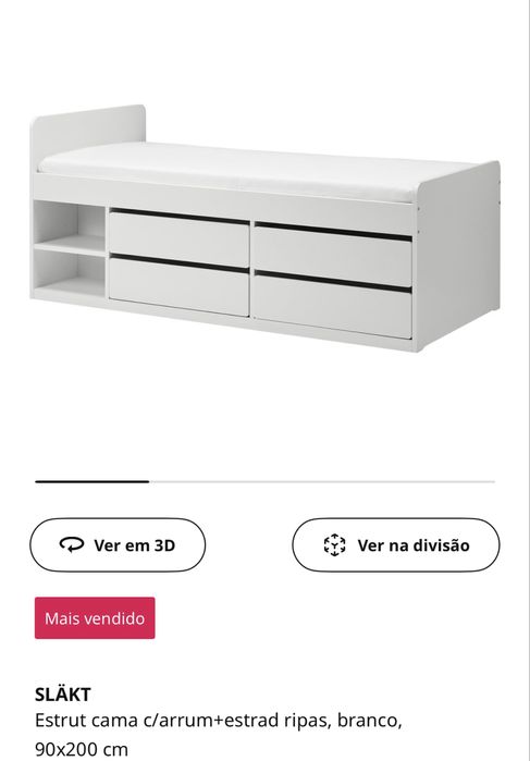 Cama solteiro com gabetas e prateleiras