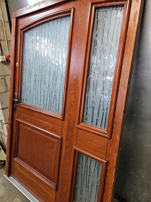 DRZWI Zewnętrzne Drewniane Sosnowe z Doświetlem Wejściowe 143x206cm