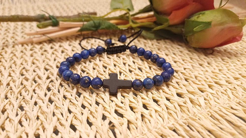 Pulseira de Lápis-Lazúli Natural & Cruz Hematita - Pulseiras Me4You