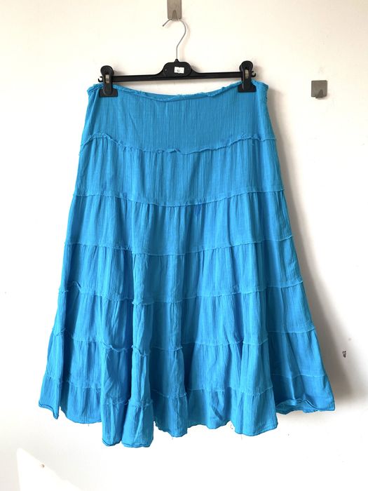 Bawełniana turkusowa spódnica midi falbany cotton boho