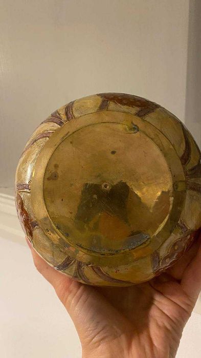 Винтажная массивная банка-урна с крышкой из латуни и эмали