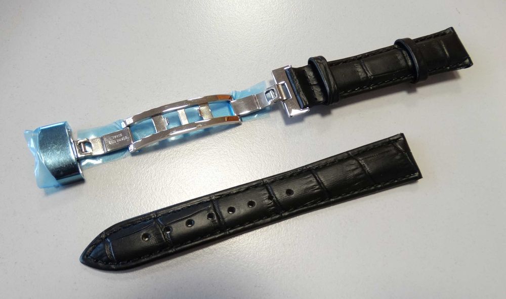 Skórzany pasek do zegarka 18mm czarny kroko klamra zapięcie motylkowe