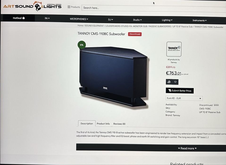 Студійні монітори  Tannoy Reveal з сабвуфером Tannoy CMS 110B