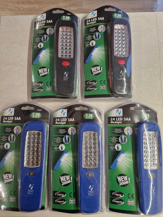 Lampa latarka warsztatowa 24 LED magnes hak (zestaw 5 sztuk)