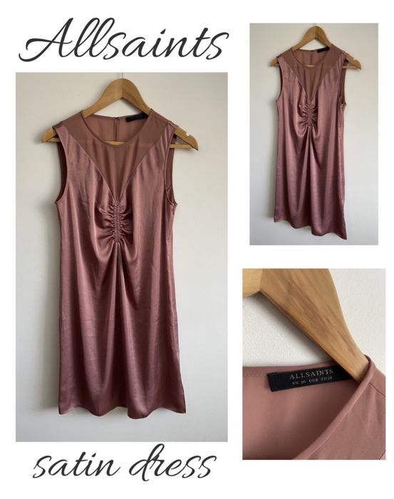 Allsaints satynowa sukienka pudrowy brudny róż scrunchy