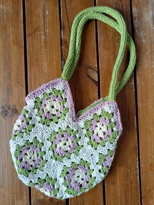 Szydełkowa torba handmade rękodzieło kwadraty babuni