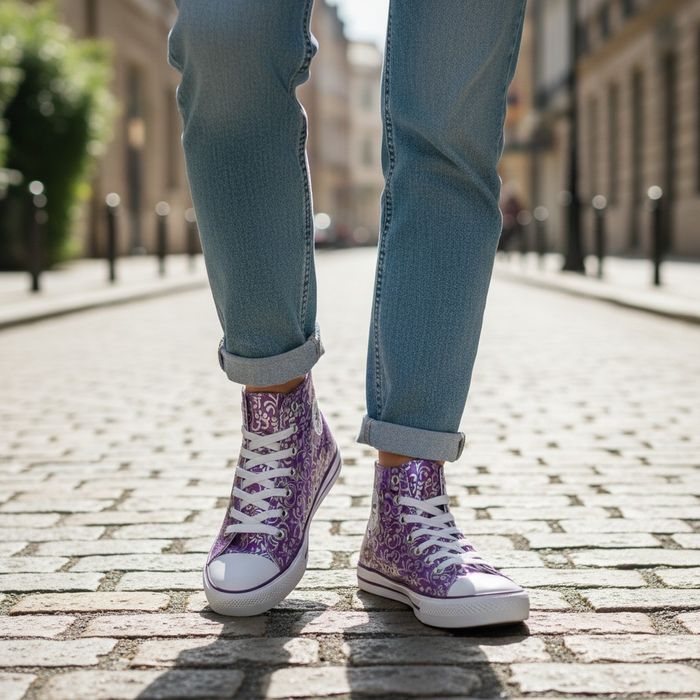 Damskie trampki wysokie fioletowe we wzory buty sportowe 6644 rozm. 37