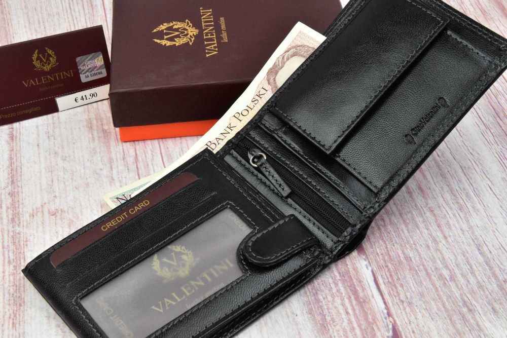 Portfel skórzany męski Valentini oryginalny , włoska jakość czarny