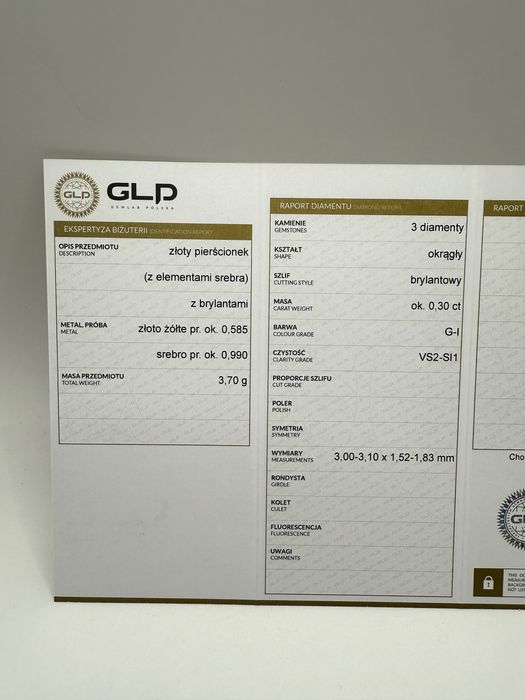 Złoty pierścionek antyk 585 z diamentami 0,30ct VS1-Si1/G-I