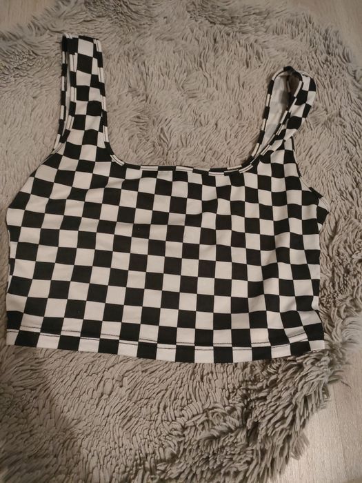Biało czarny Top w kratkę
