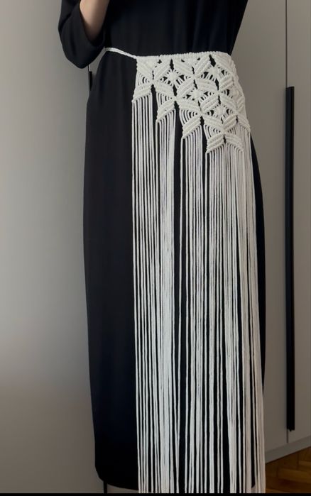 Білий пояс макраме припинда ручна робота припинда біла запаска біла