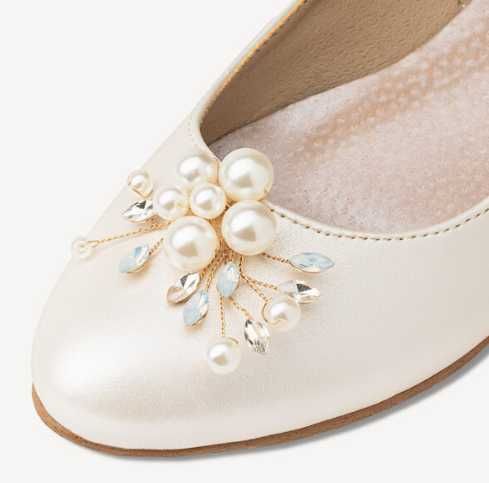 Ślubne perłowe balerinki Brilu-ivory