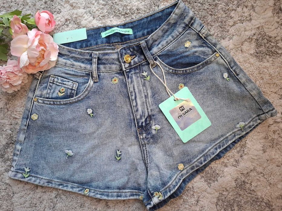 Spodenki jeansowe w kwiatki NOWE z metką