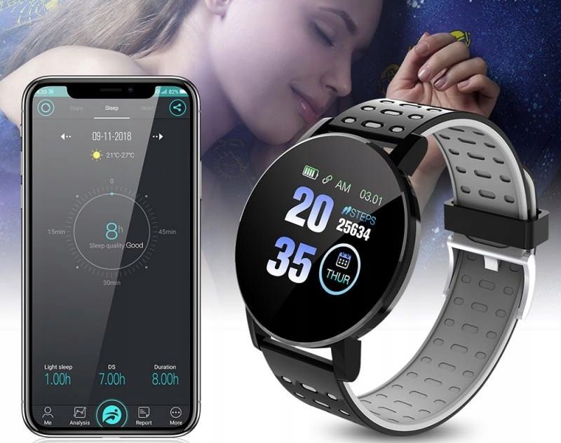 Smartwatch Zegarek Sportowy Kroki Kalorie Puls - Czarny