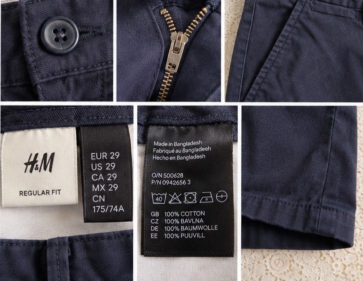 Стильні чоловічі чіноси H&M Regular Fit W29 темно-сині — універсальна класика