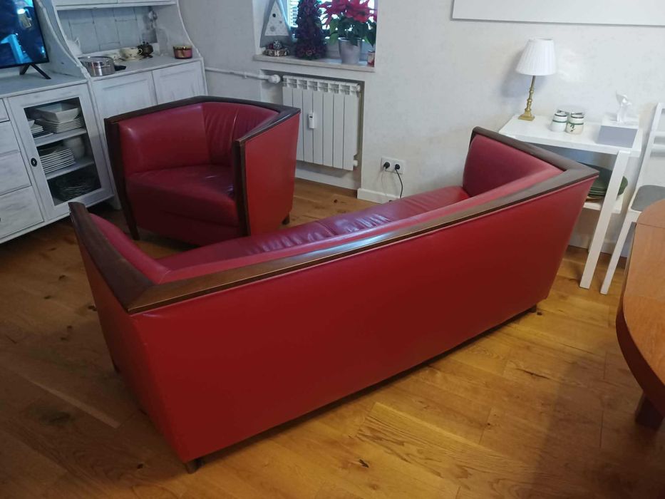 kanapa + 2 fotele - skóra naturalna