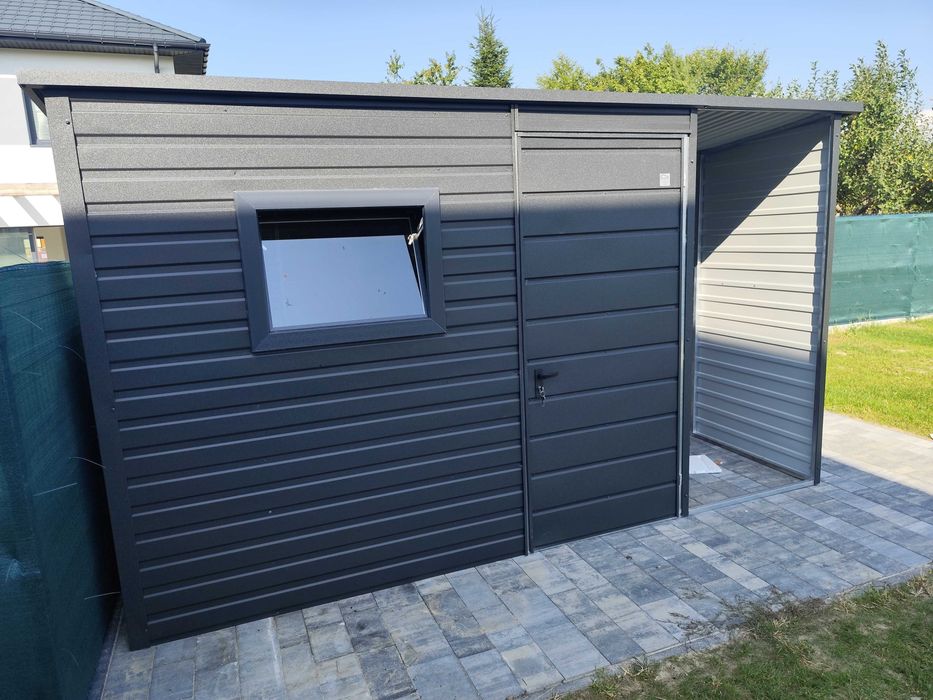 Domek Narzędziowy z Wiatką Schowek Ogrodowy Drewutnia