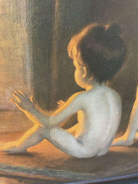 Quadro antigo das meninas à lareira